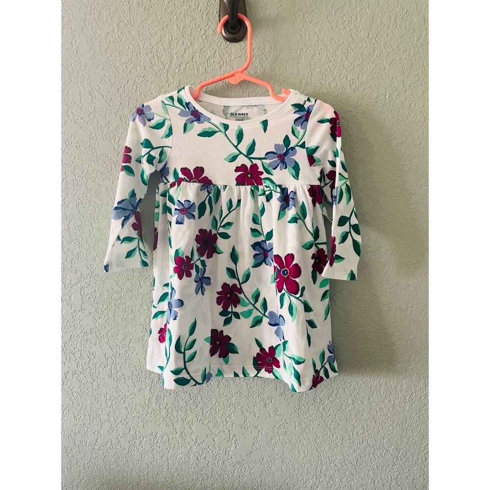 Old Navy Girls 12-18 month Dress Long Sleeve Floral Green White Long Sleeve
